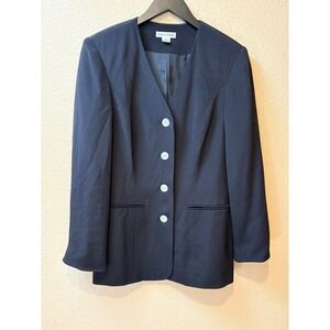 Evelyn & Arthur Black 100% Silk Collarless Blazer Jacket Women Small V-Neck